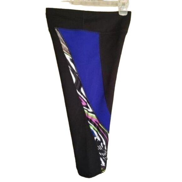 Fabletics Womens Cropped Leggings M Black Blue Midrise Athletic Yoga Workout - Picture 5 of 7